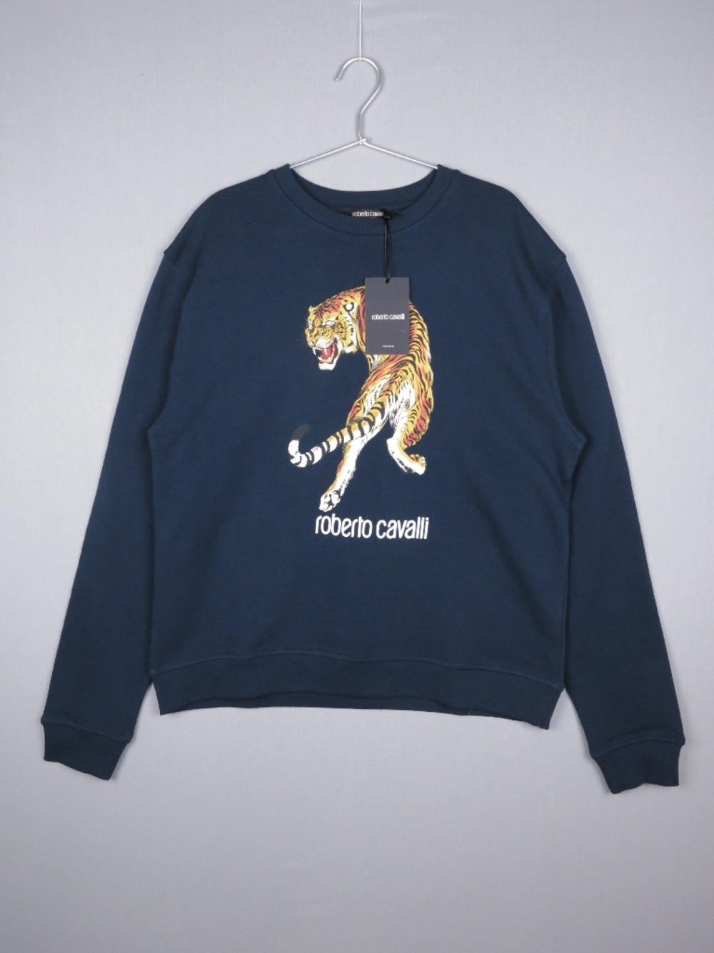 Roberto Cavalli Tiger Graphic Sweatshirt in Navy - 100% Cotton - NWT